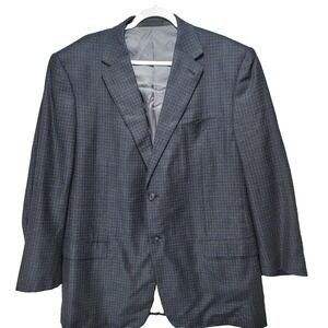 Vtg Jhane Barnes Wool Sportcoat Jacket Blazer Mens Sz 48L Blue Silk Lined Office